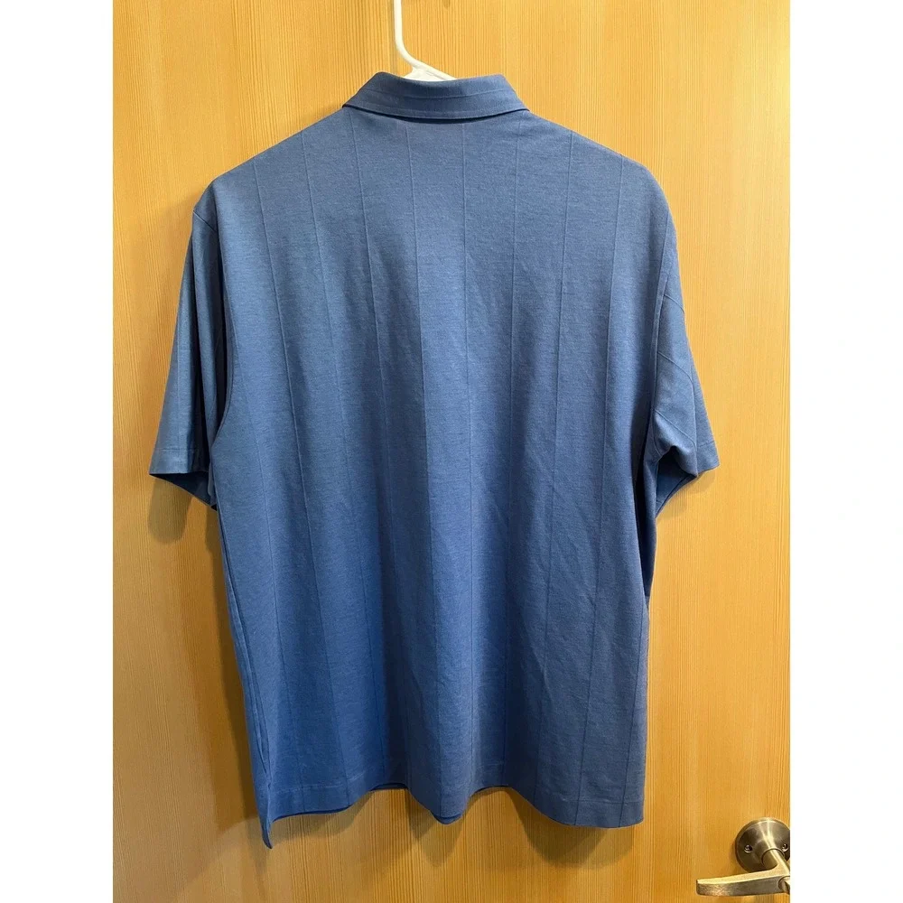 Cotton Mist Polo Shirt Mens Medium Blue Short Sleeve Vertical Stripe Pocket